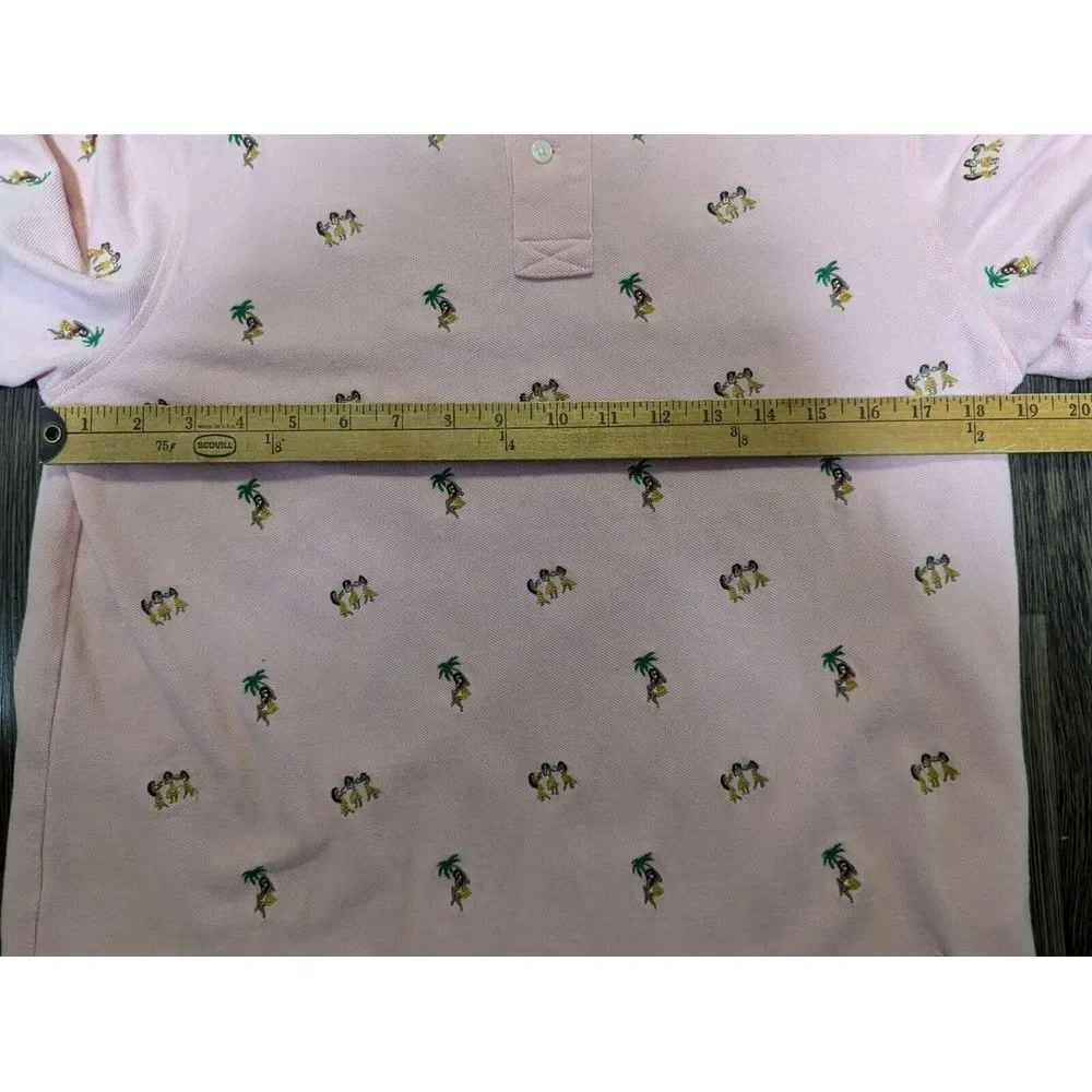 J. Crew Oarsmen 100% Cotton Pink  Embroidered Hula Girl‎ Polo Medium